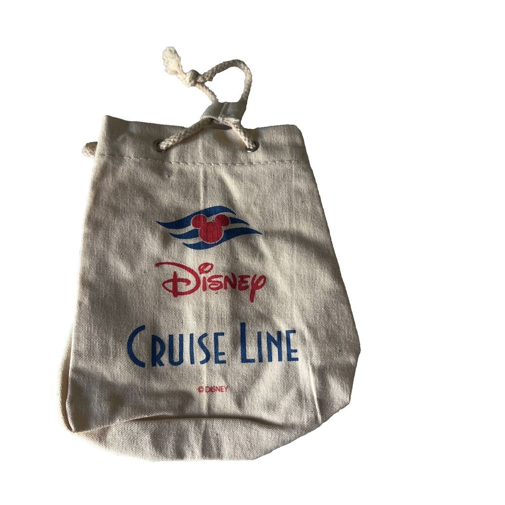 Disney Cruise Line Small Bag Pouch Round Canvas Drawstring Tote Mickey Logo New - Picture 3 of 10